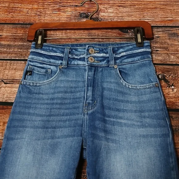 Kancan Jeans 25 Boot Cut High Rise Double Button Frayed Hem Blue Denim Stretch - Picture 4 of 8